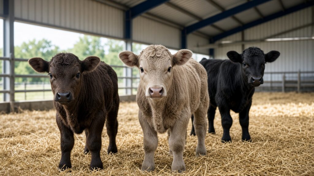 Healthy calves in a modern European barn